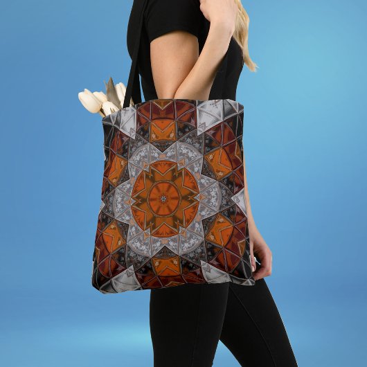 Mosaik Mandala Blume Orange White und Black Tasche