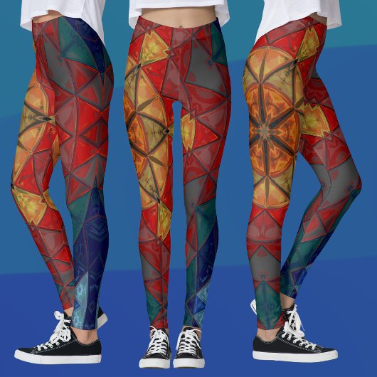 Mosaik Mandala Blume Red Blue und Yellow Leggings