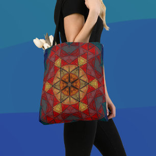 Mosaik Mandala Blume Red Blue und Yellow Tasche