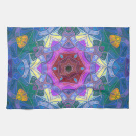 Mosaik Mandala Blume Rosa Blau und Gelb Geschirrtuch