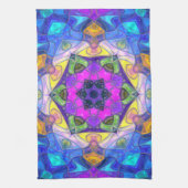 Mosaik Mandala Blume Rosa Blau und Gelb Geschirrtuch (Vertikal)