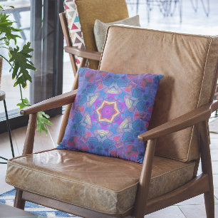 Mosaik Mandala Blume Rosa Blau und Gelb Kissen