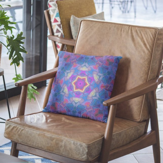 Mosaik Mandala Blume Rosa Blau und Gelb Kissen (Von Creator hochgeladen)