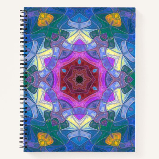 Mosaik Mandala Blume Rosa Blau und Gelb Notizblock (Vorderseite)