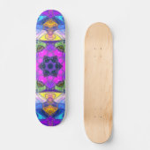 Mosaik Mandala Blume Rosa Blau und Gelb Skateboard (Vorderseite)