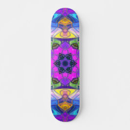 Mosaik Mandala Blume Rosa Blau und Gelb Skateboard
