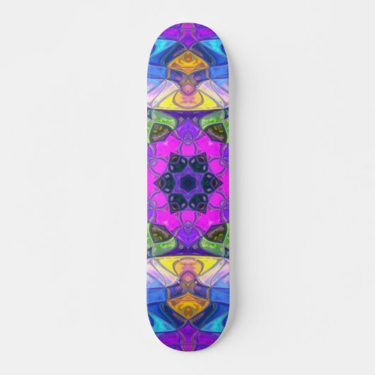 Mosaik Mandala Blume Rosa Blau und Gelb Skateboard (Vorne)