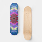 Mosaik Mandala Blume Rosa Blau und Gelb Skateboard (Vorderseite)