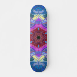 Mosaik Mandala Blume Rosa Blau und Gelb Skateboard