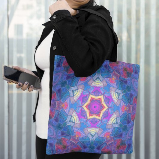 Mosaik Mandala Blume Rosa Blau und Gelb Tasche