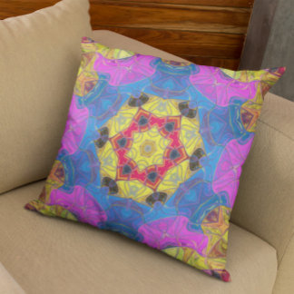 Mosaik Mandala Blume Rosa Gelb und Blau Kissen