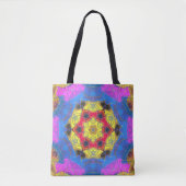 Mosaik Mandala Blume Rosa Gelb und Blau Tasche (Vorderseite)