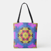 Mosaik Mandala Blume Rosa Gelb und Blau Tasche (Rückseite)