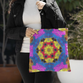 Mosaik Mandala Blume Rosa Gelb und Blau Tasche