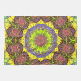 Mosaik Mandala Blume Rosa Gelb und Grün Geschirrtuch