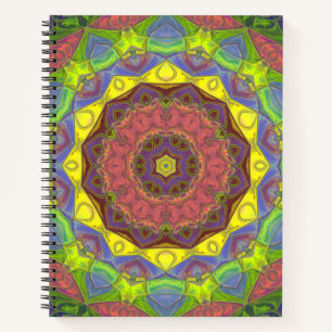 Mosaik Mandala Blume Rosa Gelb und Grün Notizblock