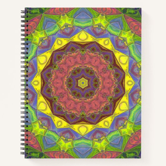 Mosaik Mandala Blume Rosa Gelb und Grün Notizblock (Vorderseite)