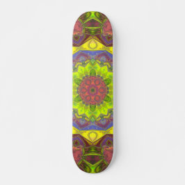 Mosaik Mandala Blume Rosa Gelb und Grün Skateboard