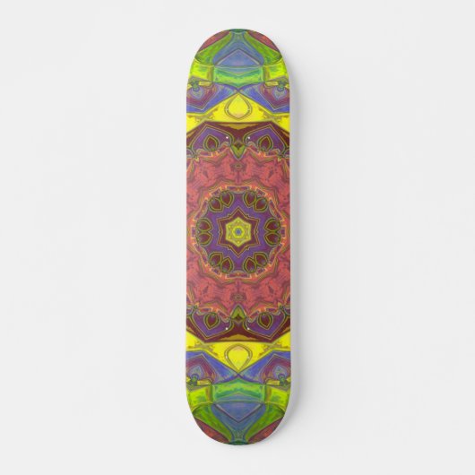 Mosaik Mandala Blume Rosa Gelb und Grün Skateboard (Vorne)