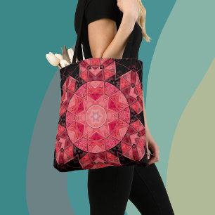 Mosaik Mandala Blume Rosa und Schwarz Tasche