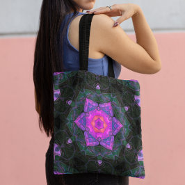 Mosaik Mandala Blume Rosa und Schwarz Tasche