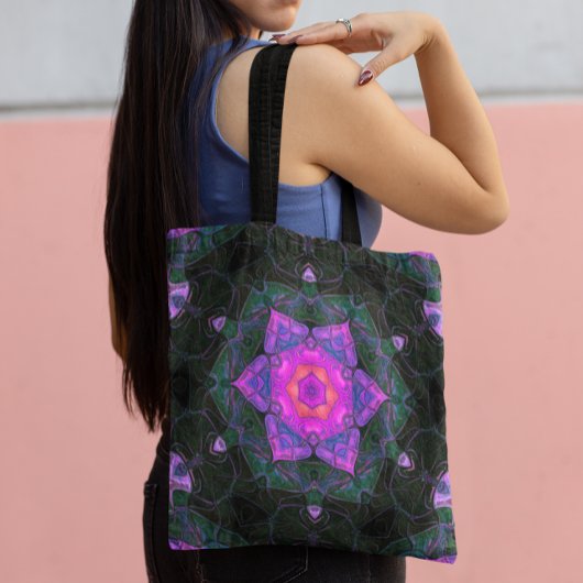 Mosaik Mandala Blume Rosa und Schwarz Tasche