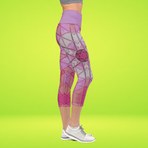 Mosaik Mandala Blume Rosa und Weiß Capri Leggings