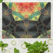 Mosaik Mandala Blume Rot Gelb Grün und Schwarz Geschirrtuch (Gefaltet)