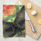 Mosaik Mandala Blume Rot Gelb Grün und Schwarz Geschirrtuch (Viertel Falte)