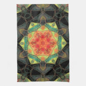 Mosaik Mandala Blume Rot Gelb Grün und Schwarz Geschirrtuch (Vertikal)