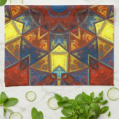 Mosaik Mandala Blume Rot Gelb und Blau Geschirrtuch (Gefaltet)