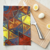 Mosaik Mandala Blume Rot Gelb und Blau Geschirrtuch (Viertel Falte)