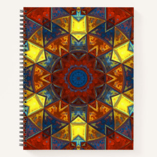 Mosaik Mandala Blume Rot Gelb und Blau Notizblock