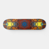 Mosaik Mandala Blume Rot Gelb und Blau Skateboard (Horizontal)