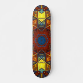 Mosaik Mandala Blume Rot Gelb und Blau Skateboard