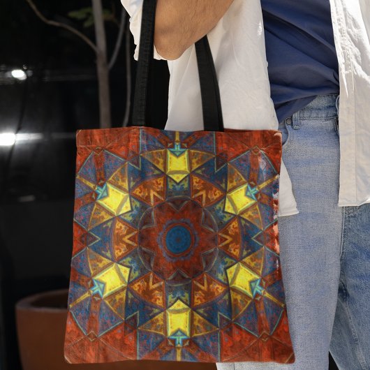 Mosaik Mandala Blume Rot Gelb und Blau Tasche