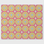 Mosaik Mandala Gelb Rosa und Blau Geschenkpapier (Flach)