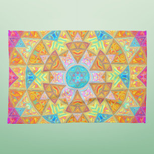 Mosaik Mandala Gelb Rosa und Blau Geschirrtuch