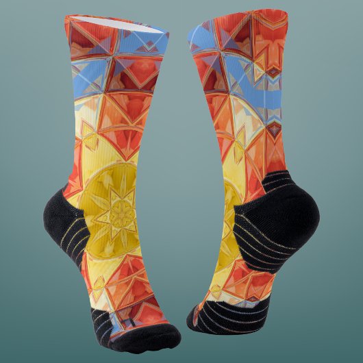 Mosaik Mandala Orange Blue und Yellow Socken