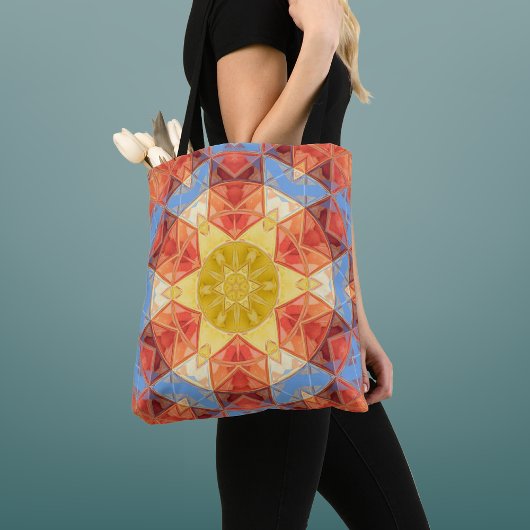 Mosaik Mandala Orange Blue und Yellow Tasche
