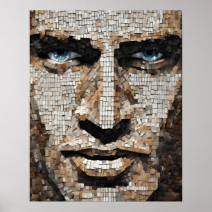 Mosaik Mans Face Blue Eyes Wall Art Poster