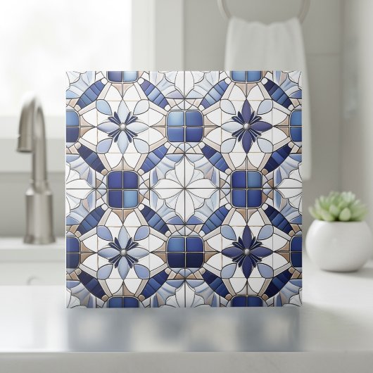 Mosaik marokkanisches Fliesenmuster#2 Blau-Weiß-ID Fliese