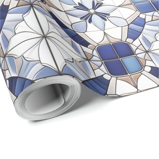 Mosaik marokkanisches Fliesenmuster#2 Blau-Weiß-ID Geschenkpapier (Rolleneckpunkt)