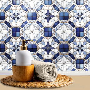 Mosaik marokkanisches Fliesenmuster#2 Blau-Weiß-ID Tapete