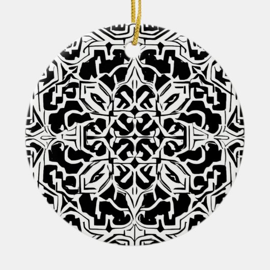 Mosaik-marokkanisches Fliesenmuster in Schwarz/Wei Keramik Ornament (Vorne)