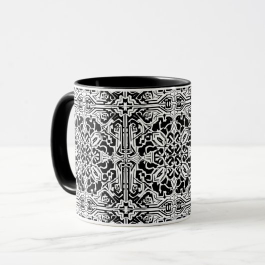 Mosaik-marokkanisches Fliesenmuster in Schwarz/Wei Tasse (Vorderseite Links)