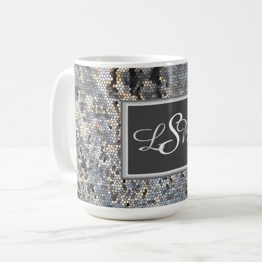 Mosaik Masuline Color Tile Muster Monogramm Kaffeetasse (Vorderseite Links)