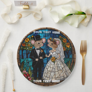 Mosaik-Maus-Hochzeitspaar-Buntglaseffekt. Pappteller