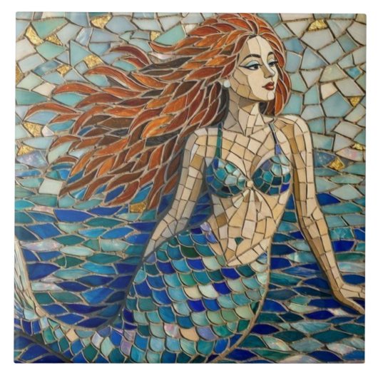 Mosaik Meerjungfrau Fliese (Vorderseite)