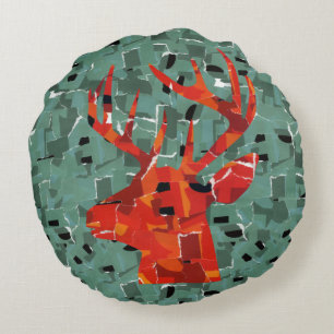 Mosaik mit Hirschkopf-Silhouette Rundes Kissen
